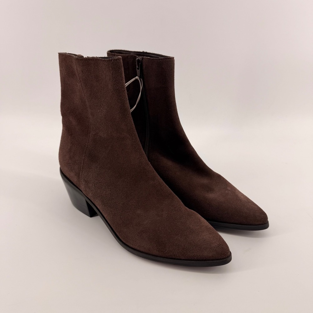 Lisa Vicky Ankle Boots Womens 9 Brown Suede Pointed Toe Block Heel Zip Booties